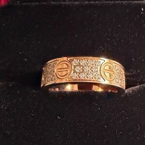 Rose Gold Pavé Screw Zirconia Ring Band Size 7